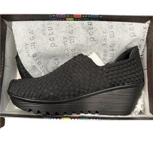 Bernie Mev Black Woven Platform Wedge Shoes Comfort Elastic Slip On size 41